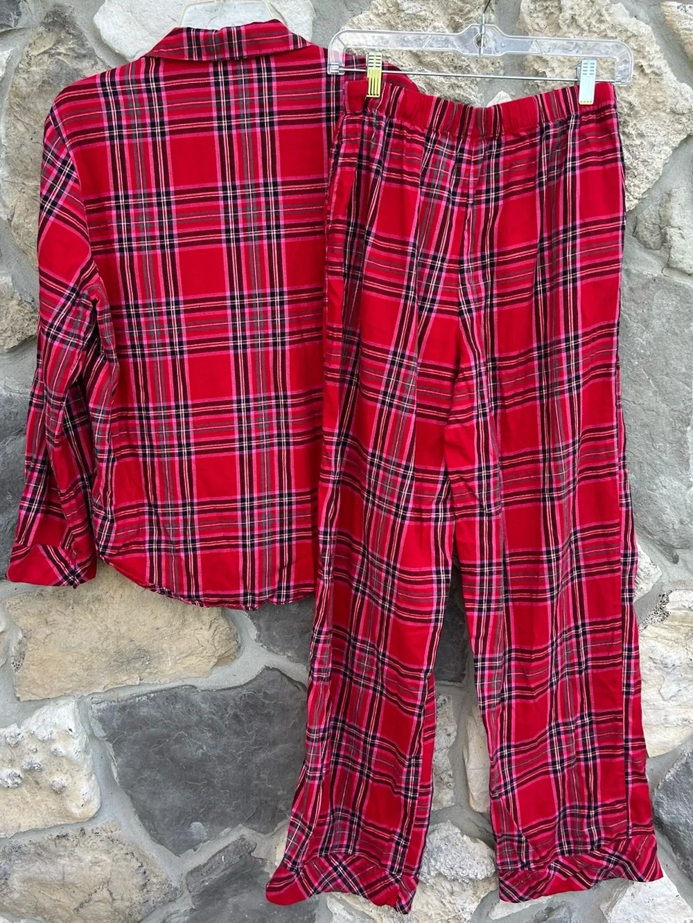 Victorias Secret Pajama Set Size S Red Pink Plaid Lightweught Cotton Holiday